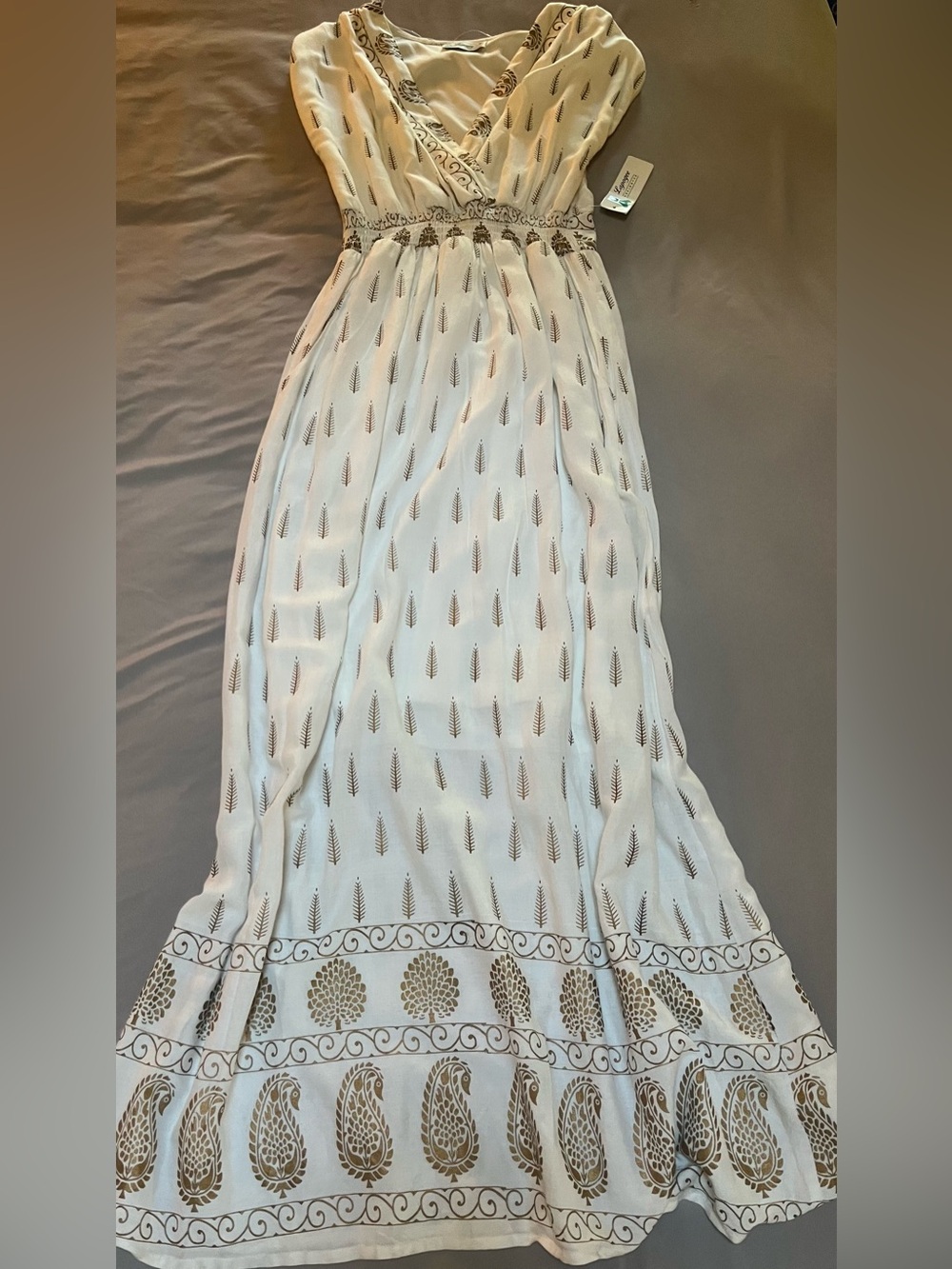 Cream & gold bohemian maxi dress lightweight